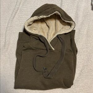 Aerie faux fur hoodie olive green